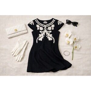 Black Embroidered Applique Dress Summer Minimalist Capsule Vacation Resortwear
